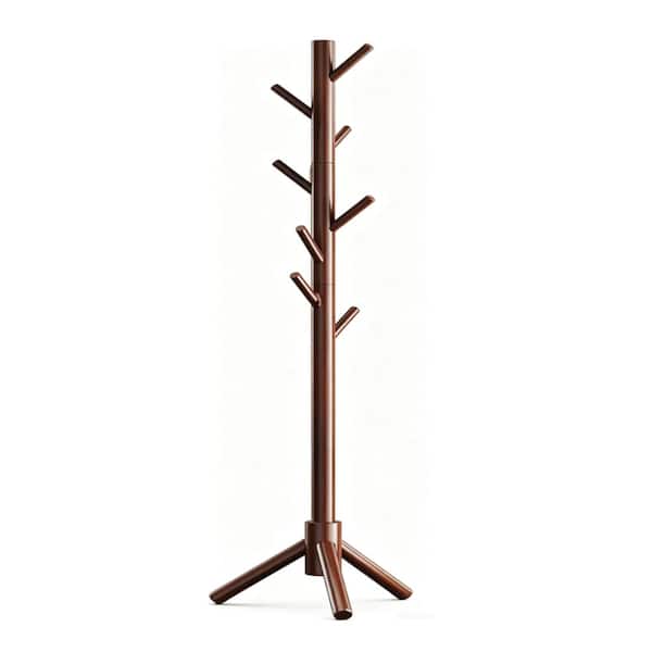 Wooden Coat Rack Freestanding with 8 Hooks,Space Saving Design for Entryway,Bedroom,Brown