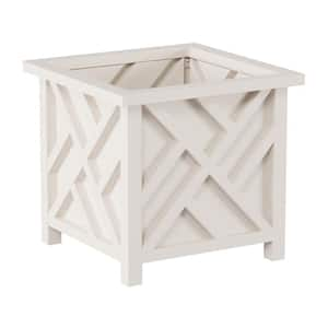 White Plastic Square Planter Box with Lattice Pattern