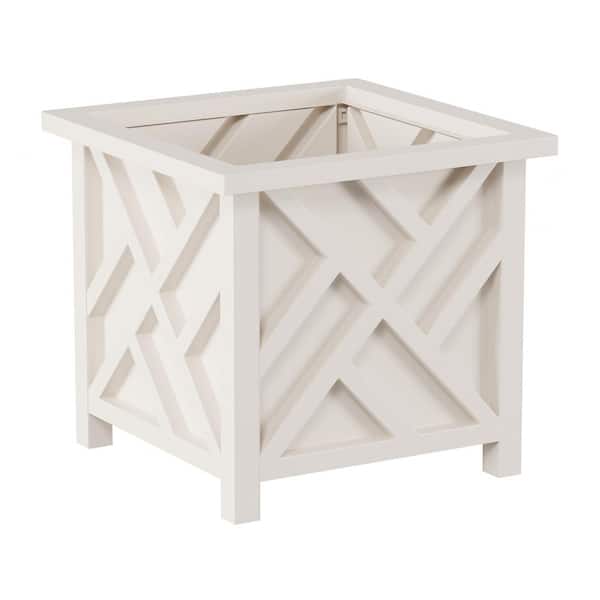 Pure Garden White Plastic Square Planter Box with Lattice Pattern