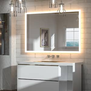 48 in. W x 36 in. H Large Rectangular Frameless LED Light Anti-Fog Acrylic Sensor Wall Bathroom Vanity Mirror
