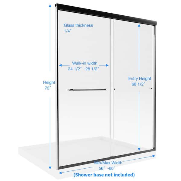 56-60 in. W x 72 in. H Sliding Framed Shower Door in Matte Black with 1/4 in. (6 mm) Tempered Clear Glass
