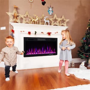 40 in. Wall Mount/Recessed Metal（CRS） Electric Fireplace in Black with Multi-Color Flame