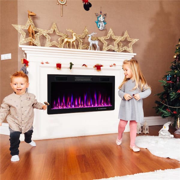 40 in. Wall Mount/Recessed Metal（CRS） Electric Fireplace in Black with Multi-Color Flame