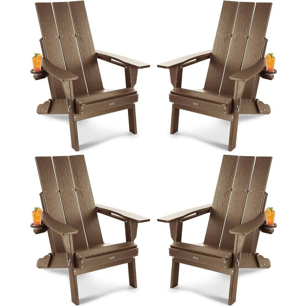 Oversized Teak HDPE Outdoor Plastic Folding Adirondack Chair with Cup Holder (Set of 4) price history on PriceWatchPro