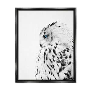 Snow Owl White Feathers Peering Blue Eyes by Design Fabrikken Floater Frame Animal Wall Art Print 25 in. x 31 in.