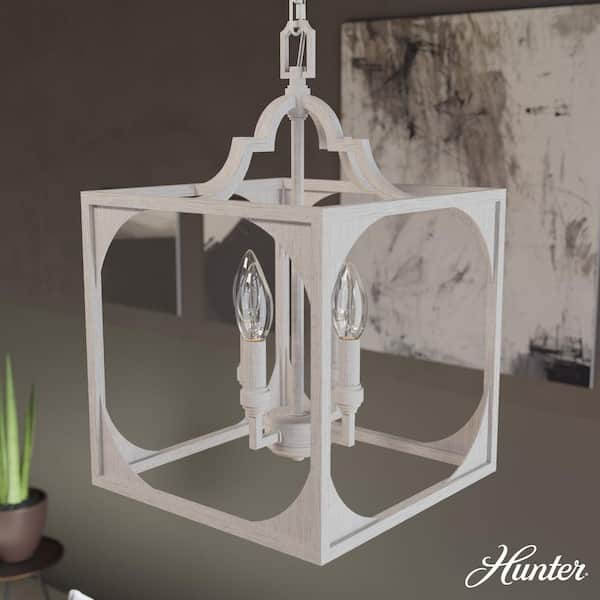 Hunter Highland Hill 4-Light Distressed White Island Pendant Light Dining Room Light