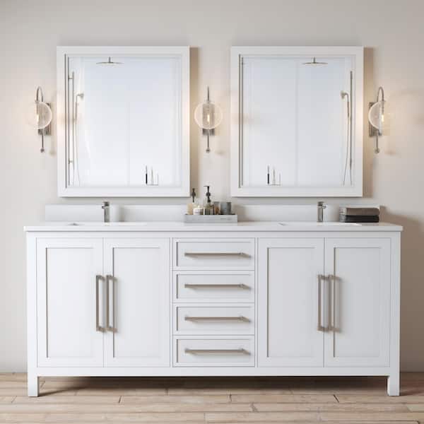 Acadian 72 in. W x 22 in. D x 36 in. H White Double Sink Bath Vanity with White Quartz Counter Top and Basin