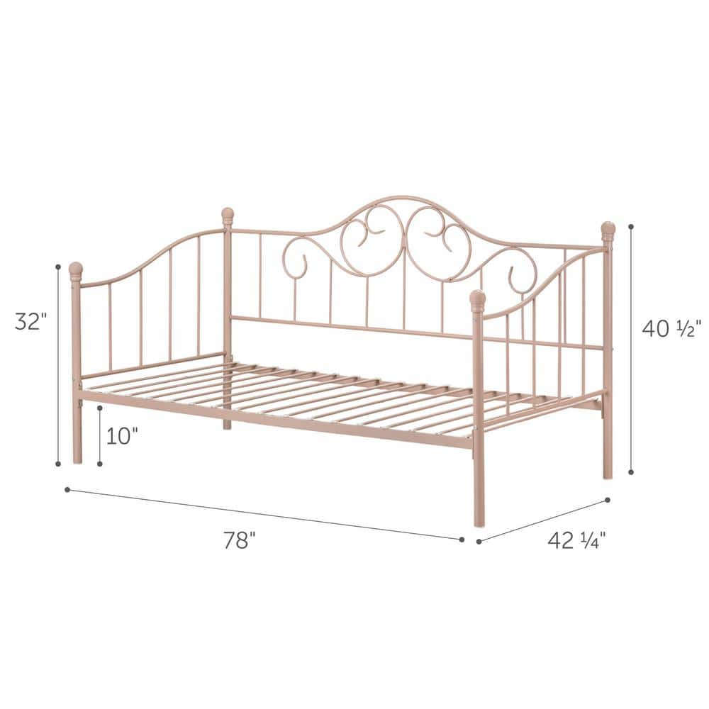 Princess Twin Pink Metal Daybed with Headboard and Slats