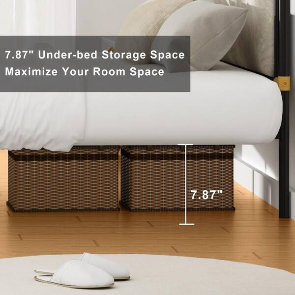Twin Metal Bed Frame Platform Linen Headboard Footboard Bedroom Furniture Brown 