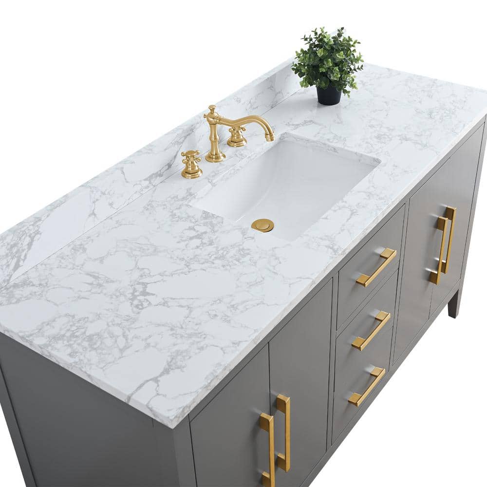 60'' Cashmere Gray Single Bathroom Vanity with Golden Hardware