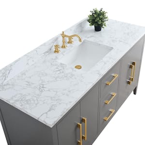 60 in. W x 22 in. D x 34 in. H Single Sink Bathroom Vanity Cabinet in Cashmere Gray with Engineered Marble Top in White