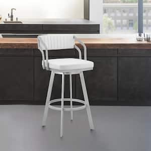 Scranton 36 in. White Low Back Silver Metal 26 in. Swivel Bar Stool with Faux Leather Seat