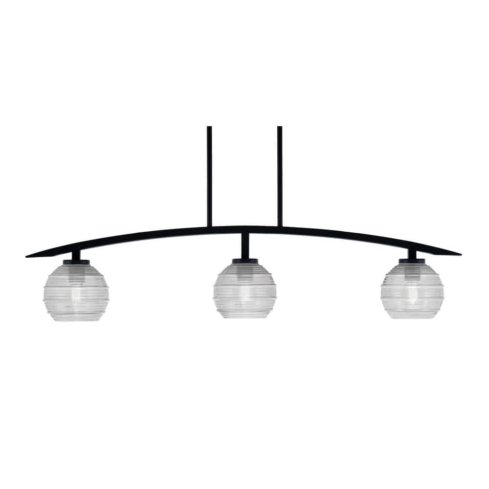 Siena 41 in. 3-Light Matte Black Chandelier with 6 in. Clear Ribbed Glass S