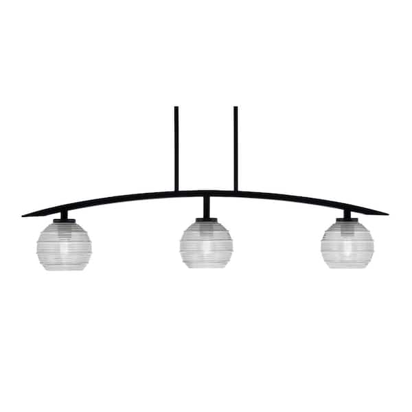 Unbranded Siena 41 in. 3-Light Matte Black Chandelier with 6 in. Clear Ribbed Glass Shades No Bulbs Included