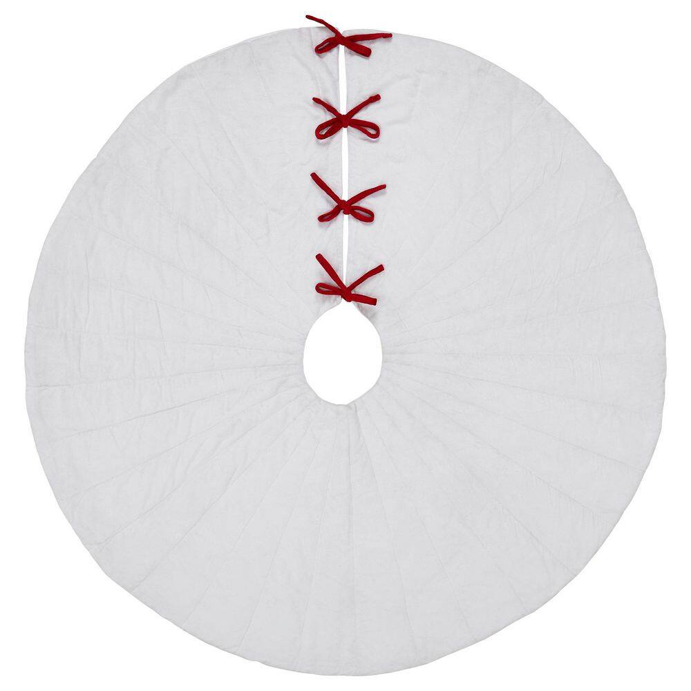 48 in. White Velvet Quilted Christmas Tree Skirt with Red Bow Ties price history on PriceWatchPro