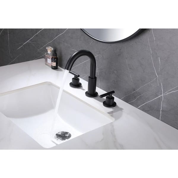8 in. 2 Handle 3-Hole Widespread Bathroom Sink Faucet with Pop-Up Drain in Matte Black
