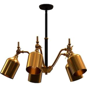 5-Light Brushed Gold and Black Dimmable E26 Medium Base Chandelier Light Fixture with Brushed Gold Shades
