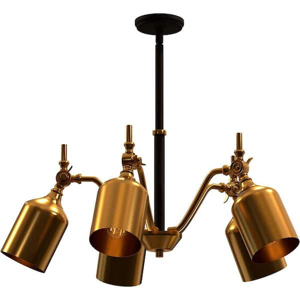 AMBIATE 5-Light Brushed Gold and Black Dimmable E26 Medium Base Chandelier Light Fixture with Brushed Gold Shades