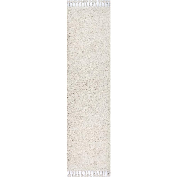 Mercer Shag Plush Tassel White 2 ft. x 8 ft. Runner Rug