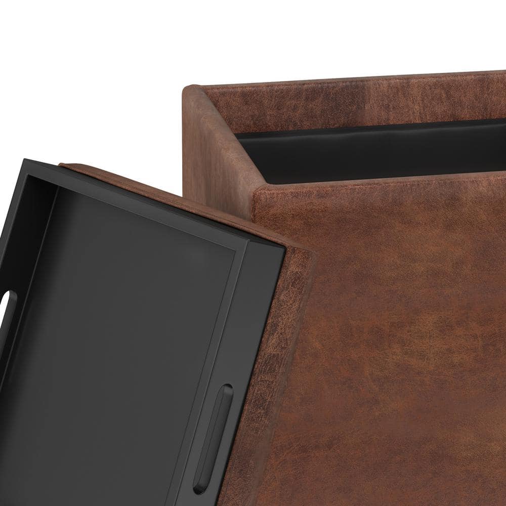 Rockwood Distressed Saddle Brown Vegan Leather Cube Ottoman