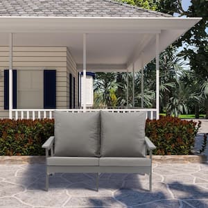 54 in. Resin Outdoor Patio Lounge Chair with Cushions in Gray