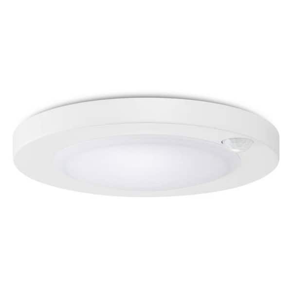 Lightania 7.5 in. 15-Watt Modern White Integrated LED Flush Mount with White Acrylic Shade and Motion Sensor