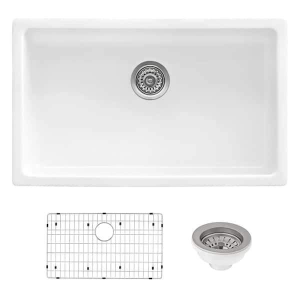 Fiamma 30 in. Undermount / Drop-in Single Bowl White Fireclay Kitchen Sink