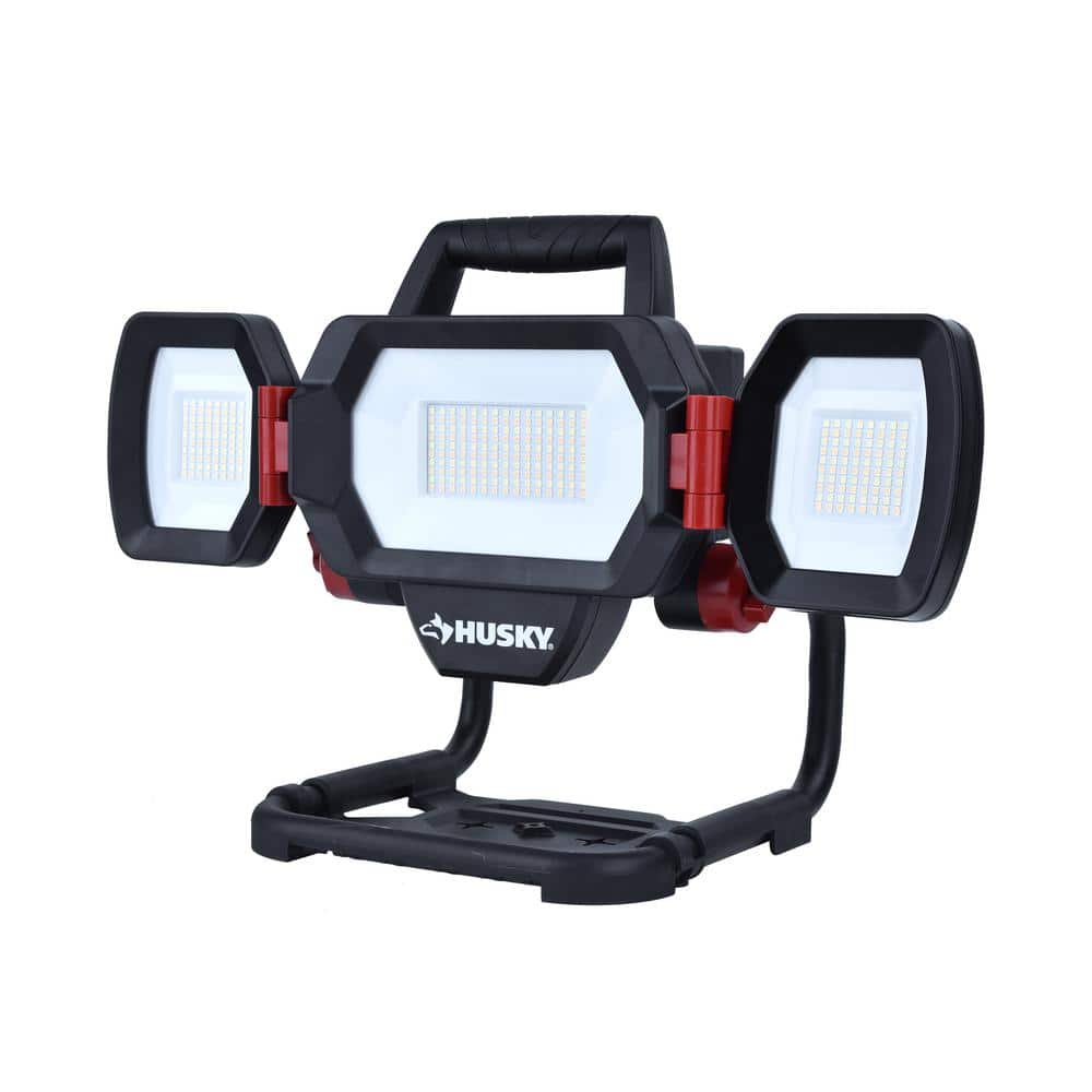 Husky 10,000 Lumen Three-Head Hybrid LED Work Light with Rechargeable ...