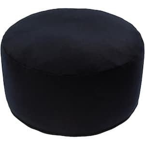 Burke Solid Black Wool Cylinder Accent Pouf