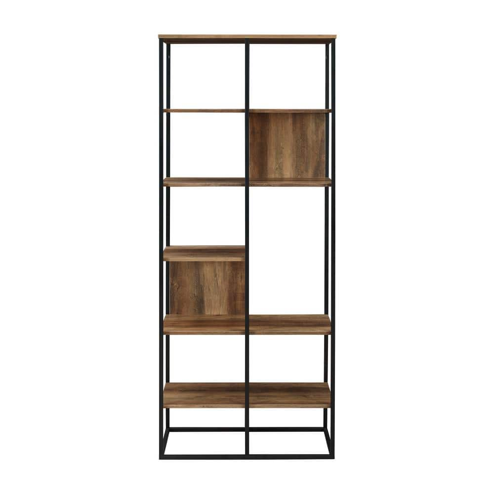 Welwick Designs 70 In. Reclaimed Barnwood And Metal Industrial 5-Shelf ...