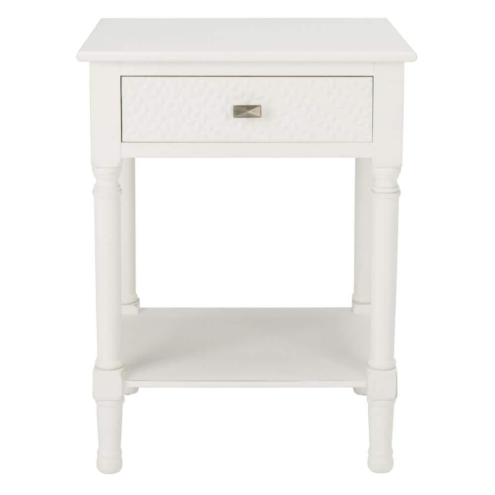 Halton Distressed White Wood Accent Table with Textured Drawer