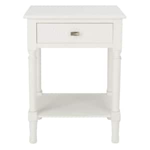 Halton 19 in. Distressed White Rectangle Wood Storage End Table