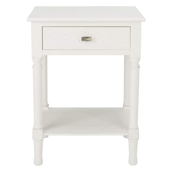SAFAVIEH Halton 19 in. Distressed White Rectangle Wood Storage End Table