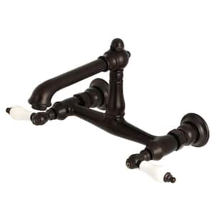 English Country 2-Handle Wall Mount Bathroom Faucet in Oil Rubbed Bronze