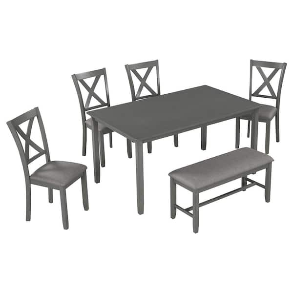 Harper & Bright Designs 6-Piece Wood Top Gray Dining Table Set