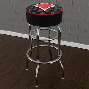 Four Aces Diamond Logo 31 in. Red Backless Metal Bar Stool with Vinyl Seat