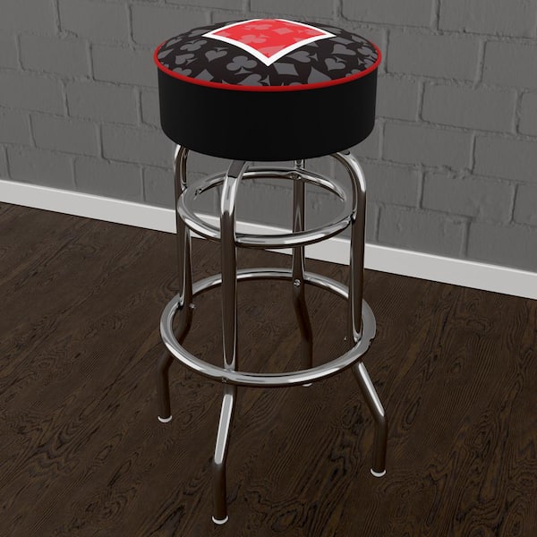 Unbranded Four Aces Diamond Logo 31 in. Red Backless Metal Bar Stool with Vinyl Seat