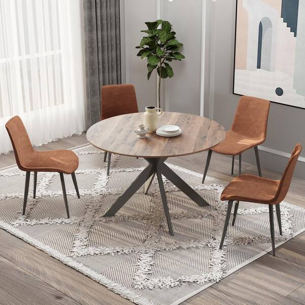 GOJANE 5-Piece Set of Gray Chairs and Black Slate Stone Dining