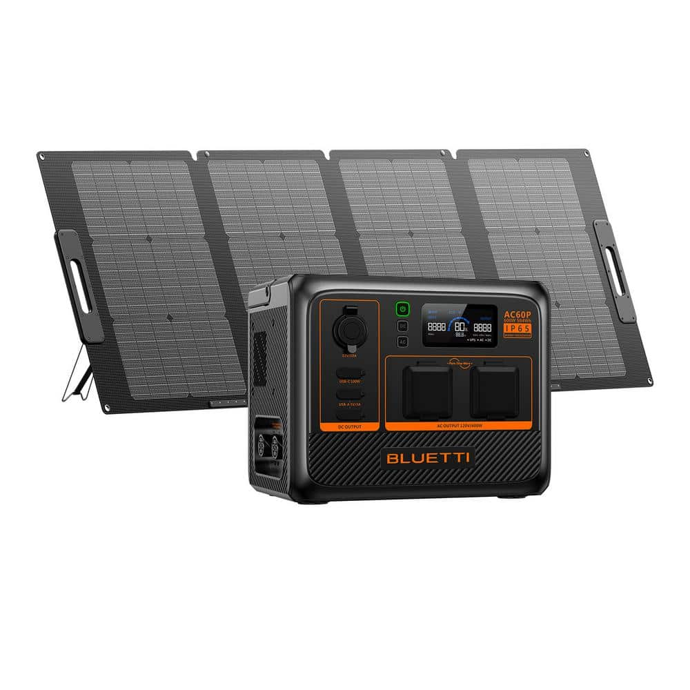 600W Continuous/1200W Peak Output Power Station AC60P Push Button Start LiFePO4 Battery Generator + 120W Solar Panel -  BLUETTI, AC60P+PV120