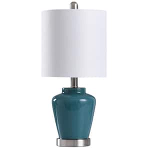 Ginger 18.5 in. Teal, Brushed Steel Accent Table Lamp
