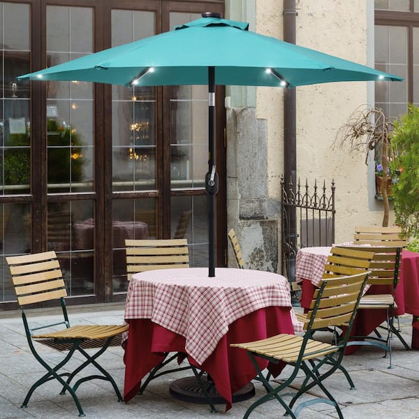 JOYESERY 7.5 ft. LED Outdoor Umbrellas Patio Market Table Outside Umbrellas Nonfading Canopy and Sturdy Ribs, Aquablue