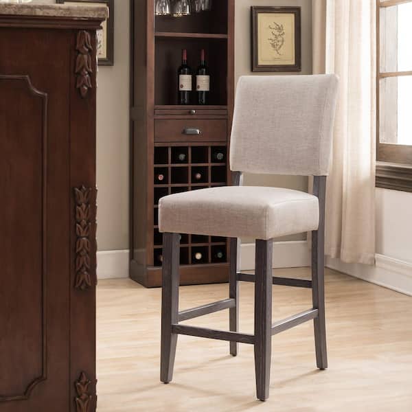 Leick Home 40 in. Heather Gray Upholstered Bar Stool 25.25 in. Counter Height Chair with Ash Wood Legs (Set of 2)