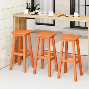 Laguna 29 in. HDPE Plastic All Weather Backless Square Seat Bar Height Outdoor Bar Stool in Orange, (Set of 3)