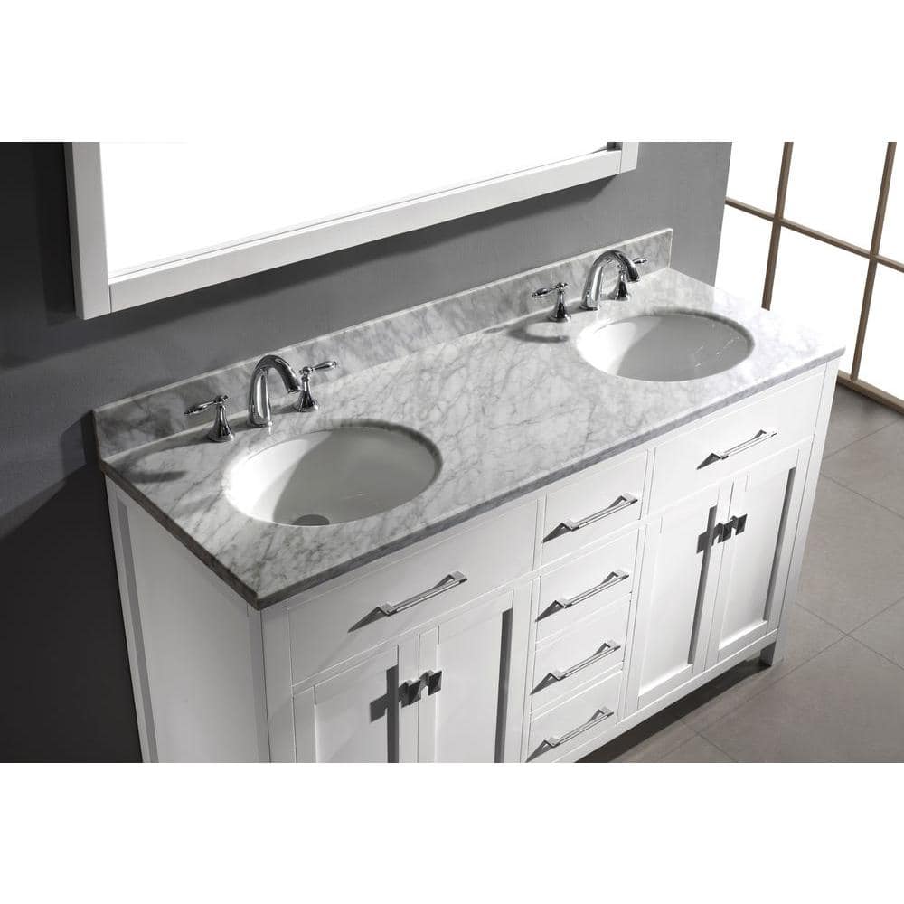 Caroline 60" White Solid Oak Double Bathroom Vanity Cabinet