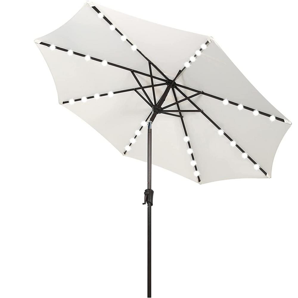 9 ft. Market Patio Umbrella in White with 32 LED Lights