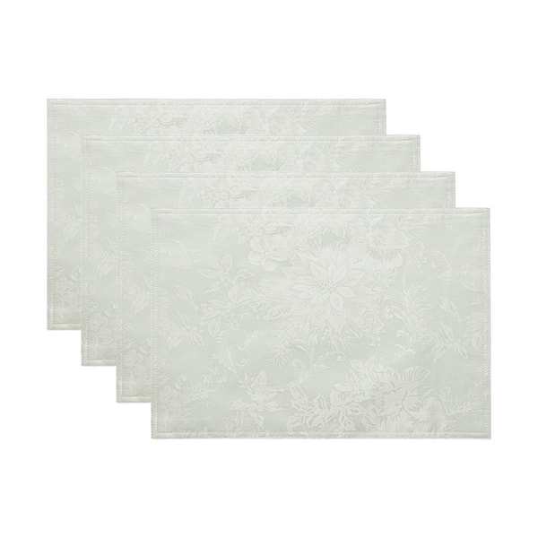 Threadmade Home Poinsettia Elegance Jacquard Holiday Placemat, Ivory - 13"W x 19"L