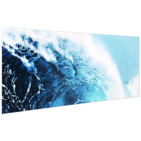 24 in. x 63 in."Blue Wave 1" Frameless Free Floating Tempered Glass Panel Graphic Art