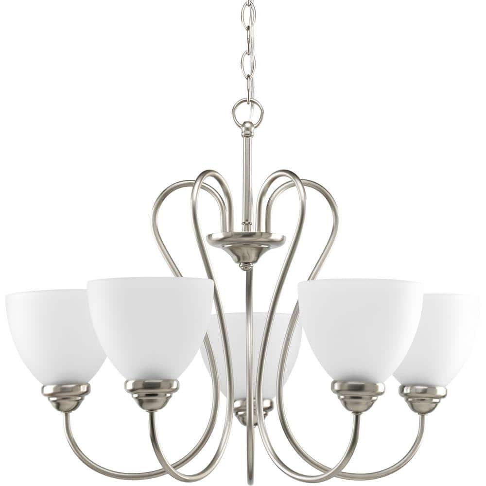 Heart Collection 5-Light Brushed Nickel Etched Glass Farmhouse Chandelier L