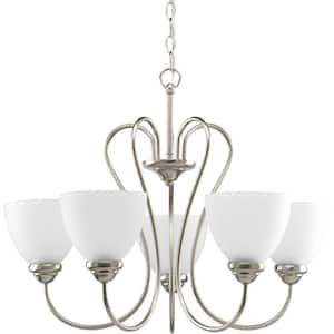 Heart Collection 5-Light Brushed Nickel Etched Glass Farmhouse Chandelier Light