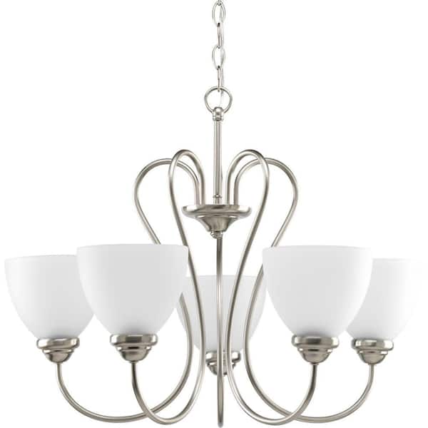 Progress Lighting Heart Collection 5-Light Brushed Nickel Etched Glass Farmhouse Chandelier Light